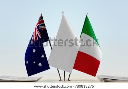 Flags of Australia and Italy with a white flag in the middle