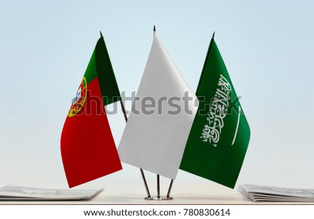 Flags of Portugal and Saudi Arabia with a white flag in the middle
