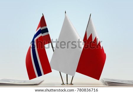 Flags of Norway and Bahrain with a white flag in the middle