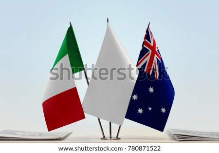 Flags of Italy and Australia with a white flag in the middle