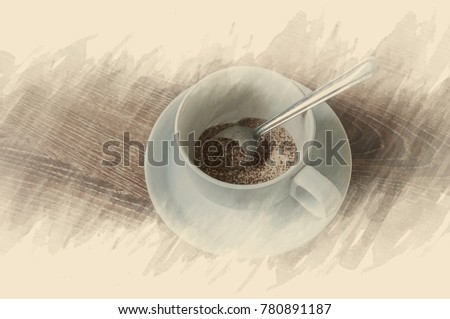 Cup of coffee on a wooden brown 