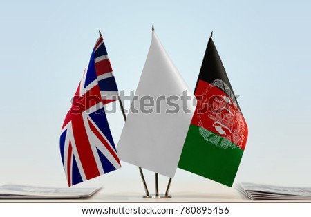 Flags of United Kingdom of Great
Britain and Afghanistan with a white flag in the middle