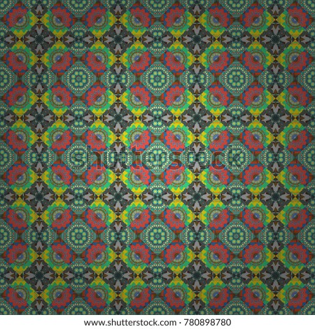Ethnic print for fabric. Indian, Arabic, Moroccan motives in brown, blue and green colors. Vector stylized abstract flowers and Mandalas. Patchwork seamless pattern.