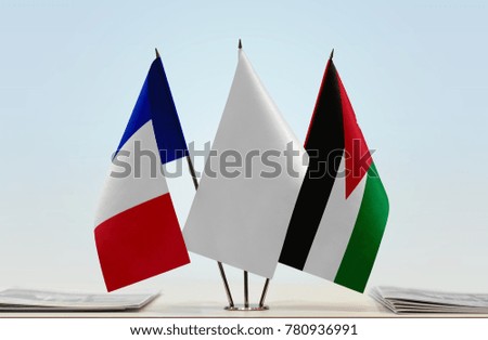 Flags of France and Jordan with a white flag in the middle