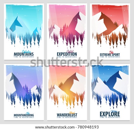 Vector illustration of Climbing, Trekking, Hiking, Mountaineering. Extreme sports, outdoor recreation, adventure in the mountains vacation