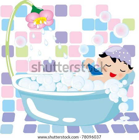 boy relaxing in a bubble bath