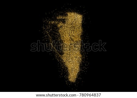 Gibraltar shaped from golden glitter on a black background (series)