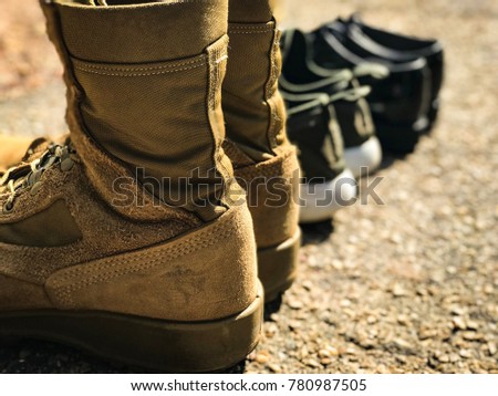 Snapshot of the footwear every Marine is accustomed to: Boots, runners, and corframs.