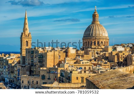 Valletta, Malta: aerial view from city. The cathedral