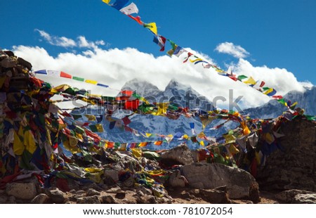 Tibetan buddhist prayer flags blowing in the wind.