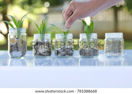 Save money with stack money coin for growing as plant your business concept
