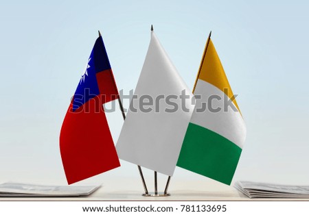 Flags of Taiwan and Ivory Coast with a white flag in the middle