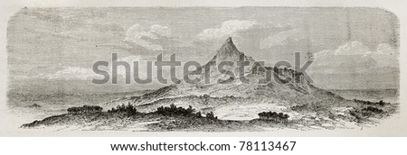 Old illustration of Mount Aouala-Negus, Abyssinia. Created by De Bar, published on Le Tour du Monde, Paris, 1864