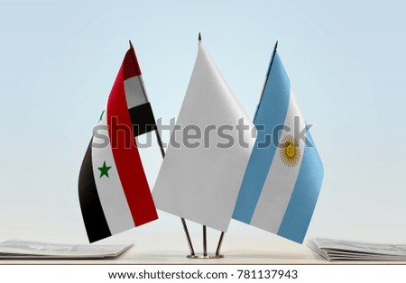 Flags of Syria and Argentina with a white flag in the middle