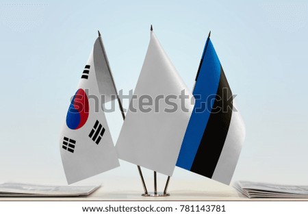 Flags of South Korea and Estonia with a white flag in the middle