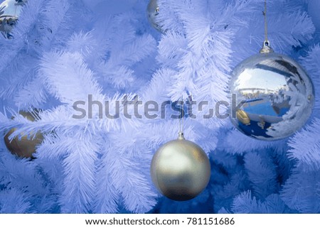 Blurred white Christmas decoration with golden and silver balls soft style for background Christmas and happy new year.