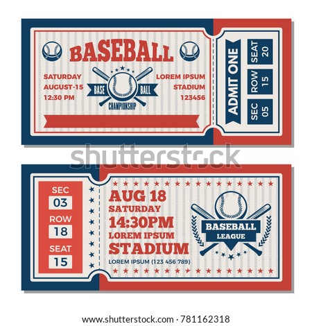 Tickets design template at baseball tournament. Vector baseball ticket, sport game competition illustration