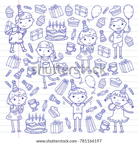 Happy birthday vector design Birthday hat Party and celebration. Kindergarten children, school kids party. Vector illustration.