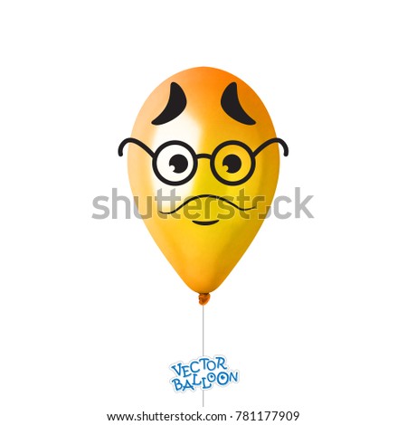 3d Realistic Colorful Balloon with face in some emotion . Holiday illustration of flying glossy balloon. Vector Illustration
