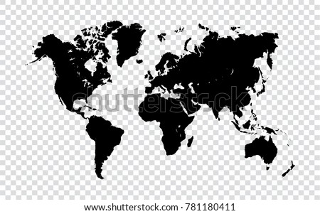 World map - Black map of world on transparent background. Vector Illustration EPS10.