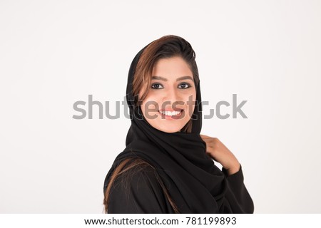 beautiful arab girl on white background Royalty-Free Stock Photo #781199893