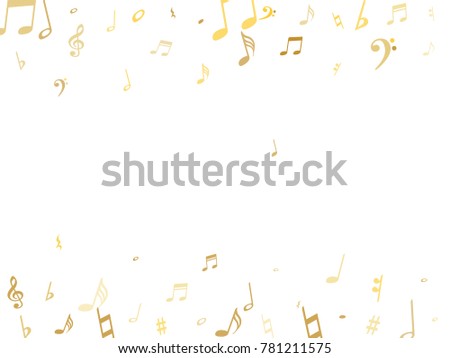 Gold flying musical notes isolated on white backdrop. Cute musical notation symphony signs, notes for sound and tune music. Vector symbols for melody recording, prints and back layers.