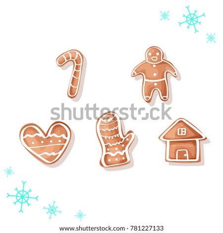 Gingerbread man, christmass and new year illustration, holiday sweets, set