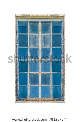 Front view window with blue grid glasses isolated on white
