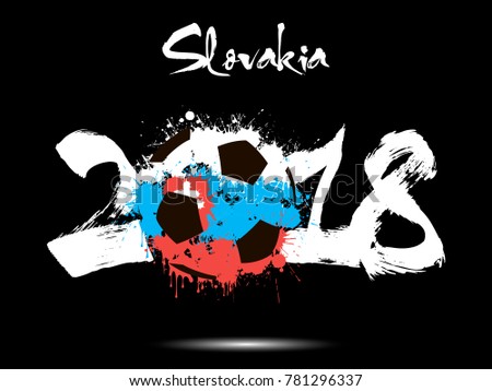 Abstract number 2018 and soccer ball painted in the colors of the Slovakia flag. Vector illustration