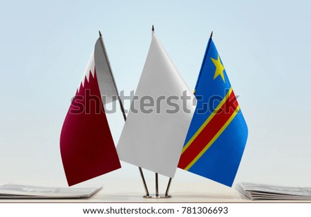Flags of Qatar and Democratic Republic of the Congo (DRC, DROC, Congo-Kinshasa) with a white flag in the middle