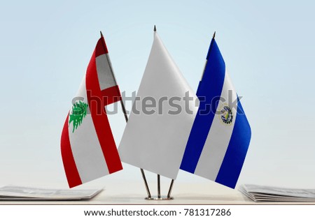 Flags of Lebanon and El Salvador with a white flag in the middle