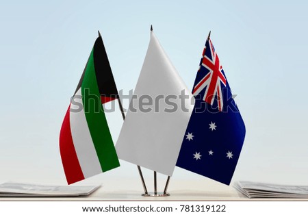 Flags of Kuwait and Australia with a white flag in the middle