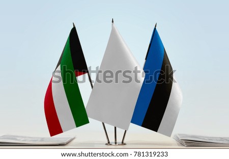 Flags of Kuwait and Estonia with a white flag in the middle