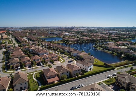 Aerial image of a residential neighborhood in Doral FL USA
