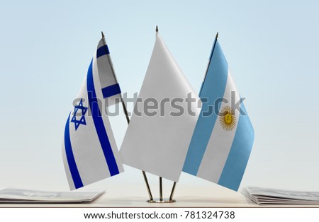 Flags of Israel and Argentina with a white flag in the middle