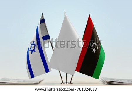 Flags of Israel and Libya with a white flag in the middle