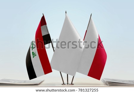 Flags of Iraq and Poland with a white flag in the middle