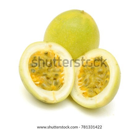 Ripe Passiflora edulis fruit isolated on white background