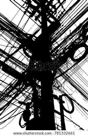 Electric pole with a multitude of wires crossing somewhere in Asia