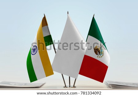 Flags of India and Mexico with a white flag in the middle