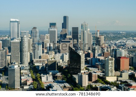 Aerial view of the Seattle, Washington city skyline