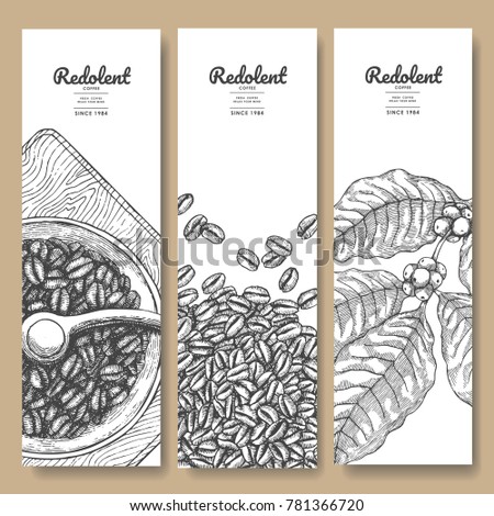 Sketch drawing art for coffee packaging label.Use by Pen ink.Vector and illustration.