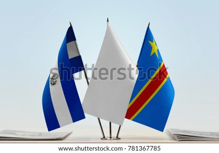 Flags of El Salvador and Democratic Republic of the Congo (DRC, DROC, Congo-Kinshasa) with a white flag in the middle