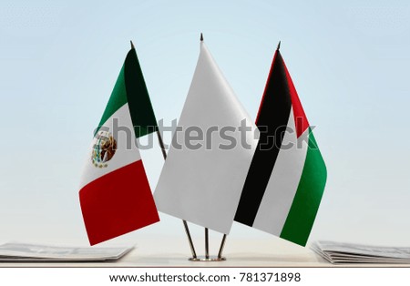 Flags of Mexico and Palestine with a white flag in the middle