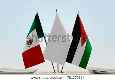 Flags of Mexico and Jordan with a white flag in the middle
