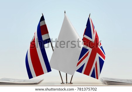Flags of Costa Rica and United Kingdom with a white flag in the middle