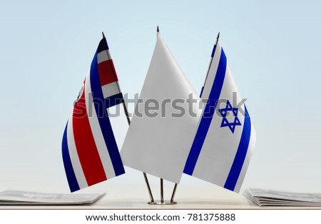 Flags of Costa Rica and Israel with a white flag in the middle
