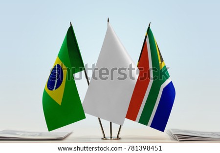 Flags of Brazil and Republic of South Africa with a white flag in the middle
