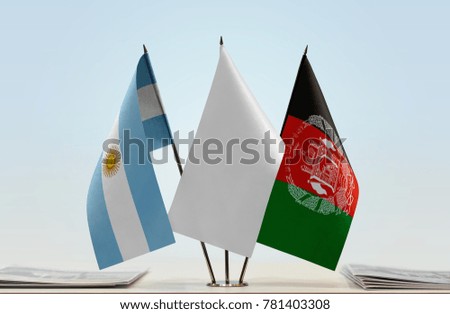 Flags of Argentina and Afghanistan with a white flag in the middle