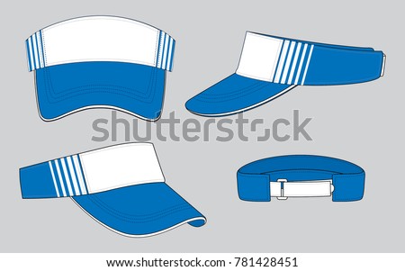 Sun Visor Caps Design With Blue-White And Vertical Lines On Side Panels.Strap Back With Hook And Loop Tape Vector.